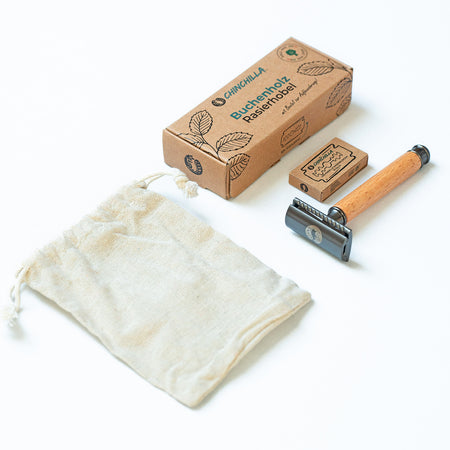 Rasierhobel mit Buchenholz aus NRW | inkl. 10 Rasierklingen & Beutel | Zero Waste & plastikfrei