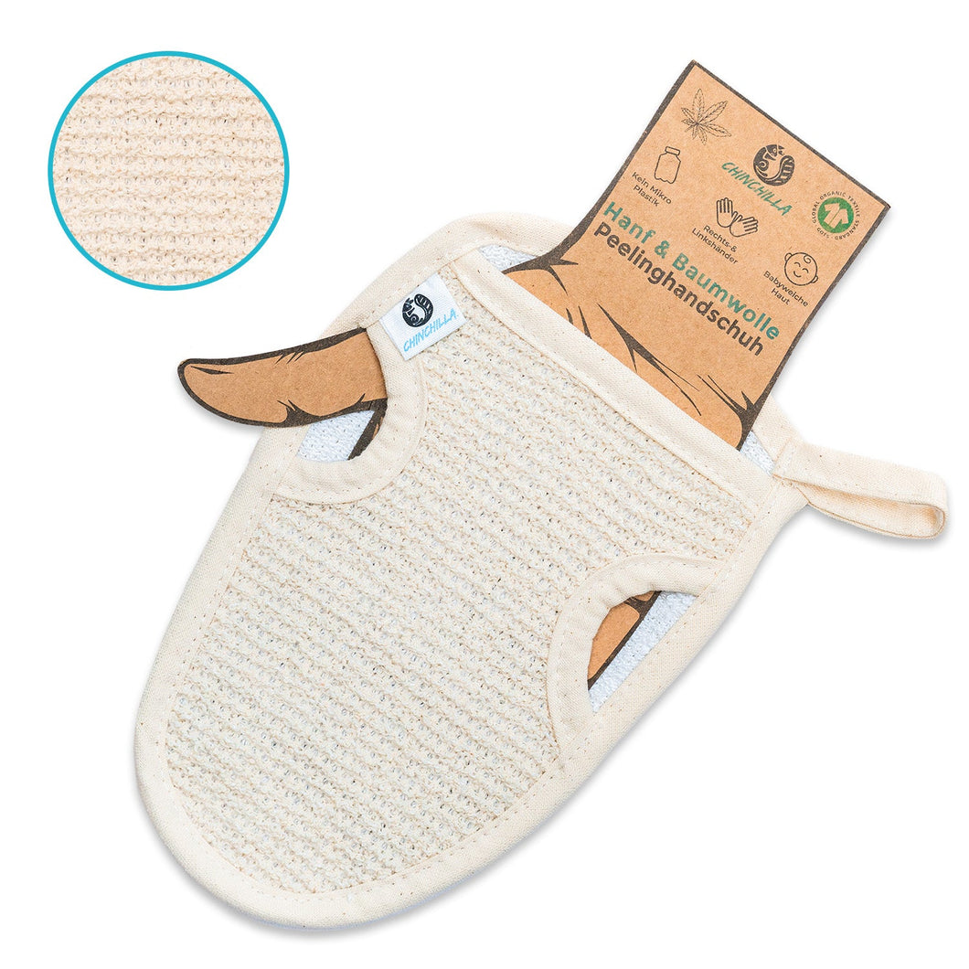 Peelinghandschuh aus Bio-Baumwolle & Hanf | für alle Hauttypen geeignet | wiederverwendbar & vegan
